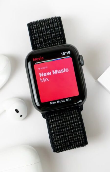 Apple Watch displaying new music mix.